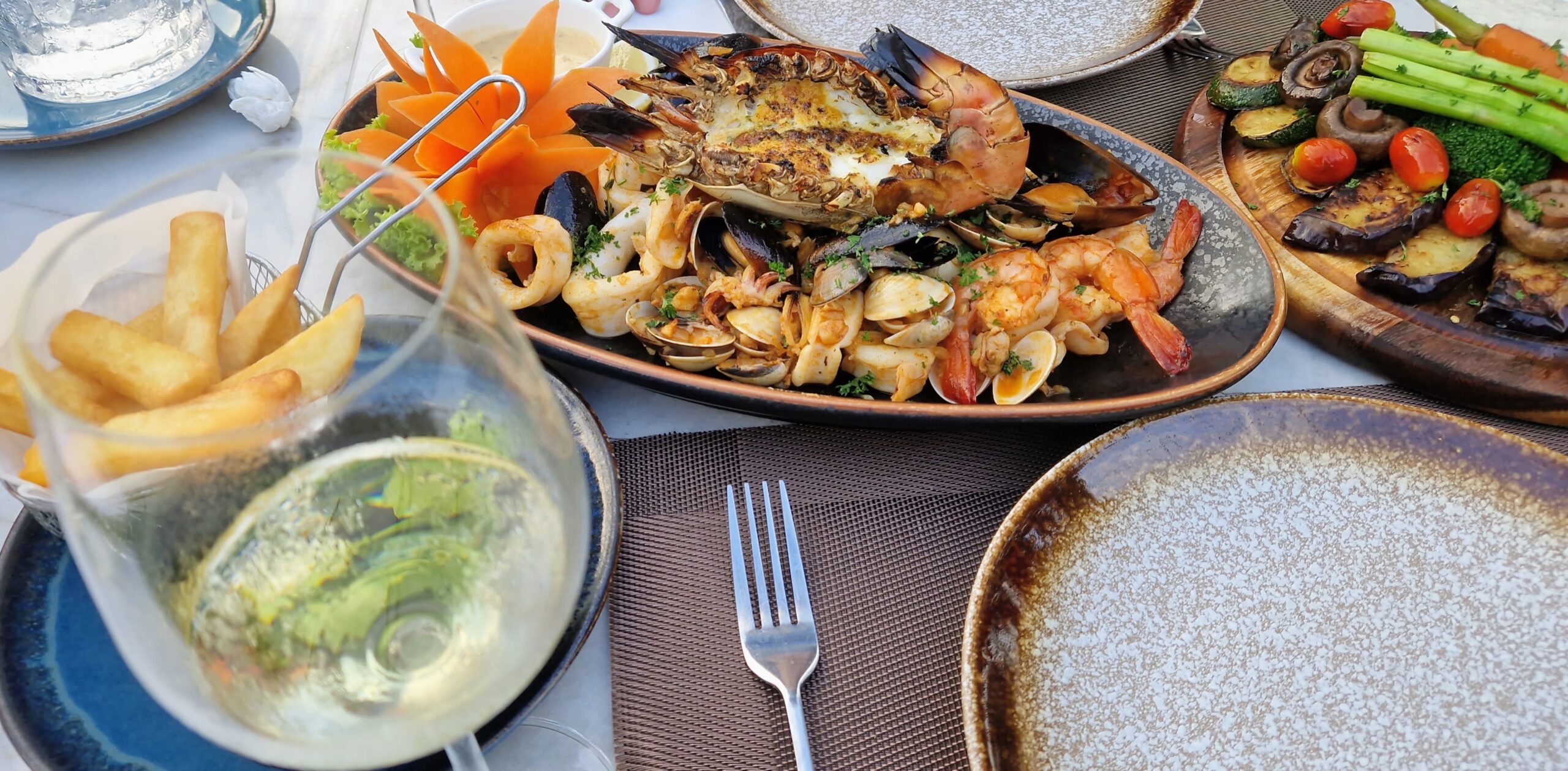 Zeebanket garnalen kreeft oester Dr. Loosen dry Riesling